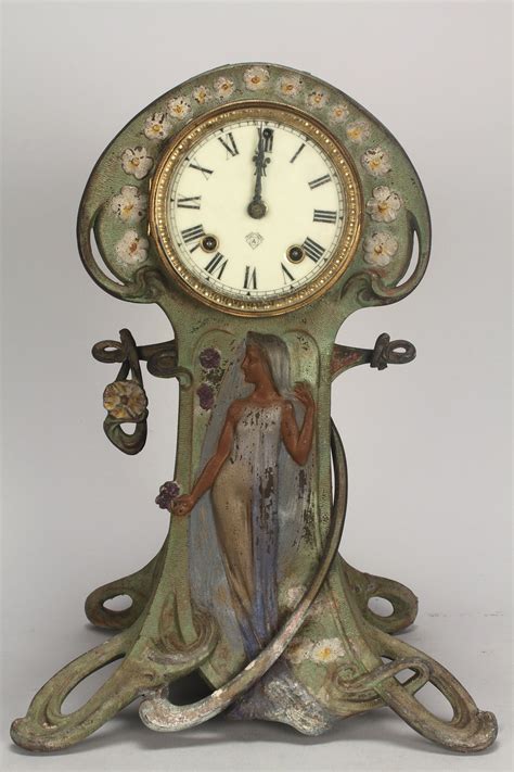 Lot 718 2 Ansonia Clocks Art Nouveau Mantle W Brass