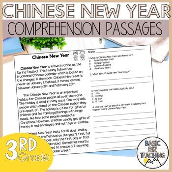 Chinese New Year Reading Comprehension Passages By Basic Biz Teaching