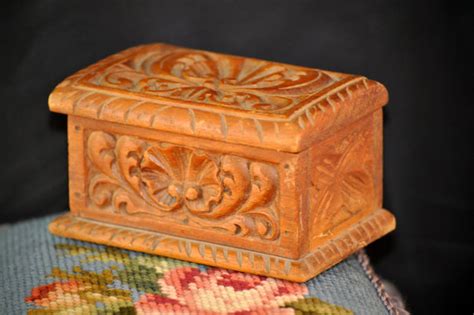 Hand Carved Jewelry Box Antique Wooden Jewelry Box Wooden Box Shabby