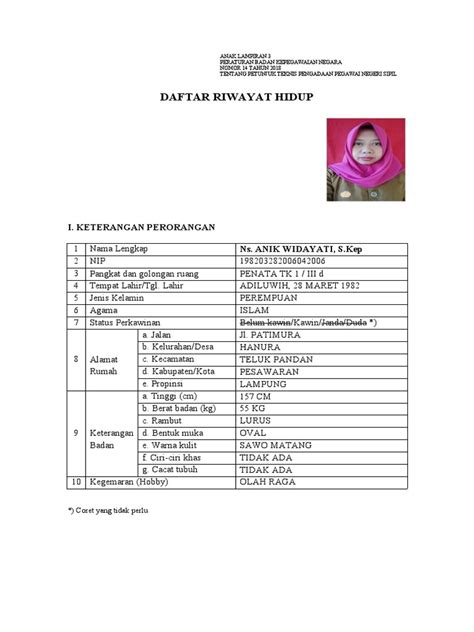 Daftar Riwayat Hidup Anik Widayati Pdf