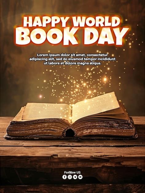 Premium Psd World Book Day Poster Template With Open Antique Book On