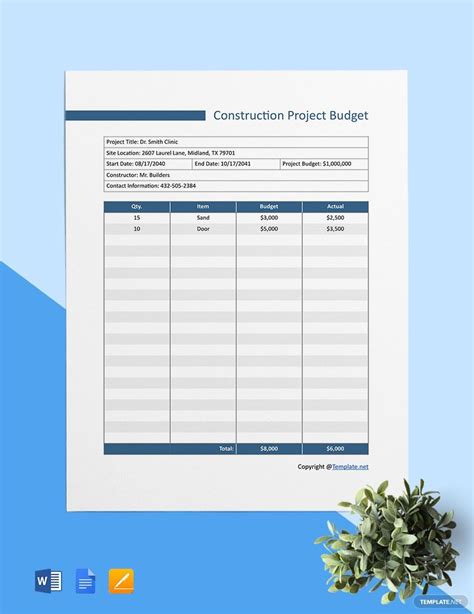 Construction Project Budget Template