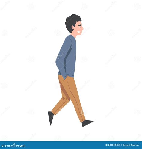 Walking Man Character With Hands In Pockets Taking Steps Forward Side