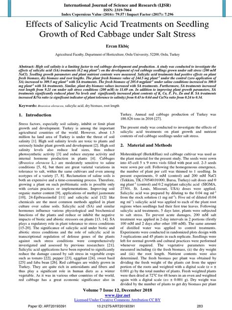 Effects Of Salicylic Acid Treatments On Seedling Growth Of Red Cabbage