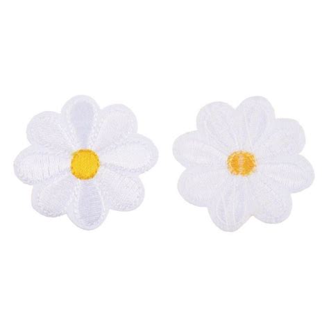 X 5 appliques écusson patch thermocollant brodé fleur blanche 3 7 cm