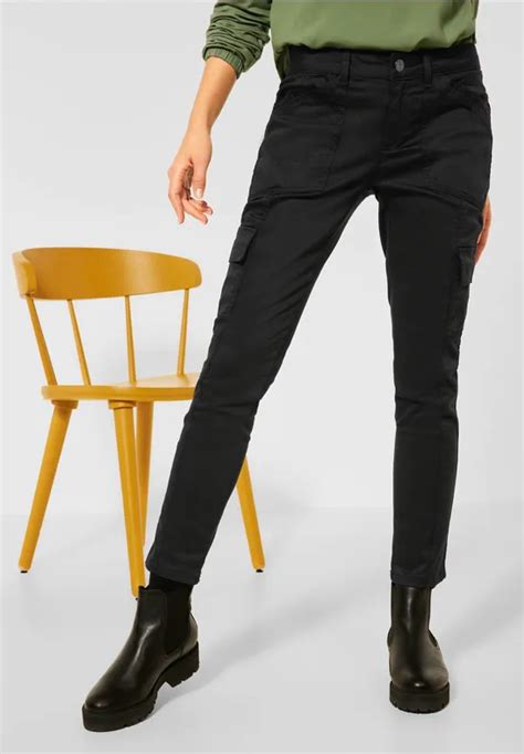 Street One Pantalon Cargo Coupe D Contract E Pour Femmes En Noir Jane