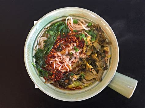 Yunnan Mixian Rice Noodle Soup With Pork And Spicy Pickled Greens