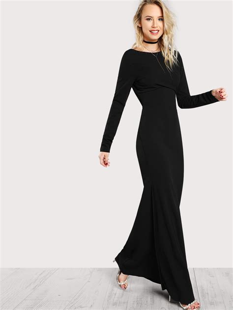 Long Sleeve Open Back Bodycon Maxi Dress Shein Sheinside