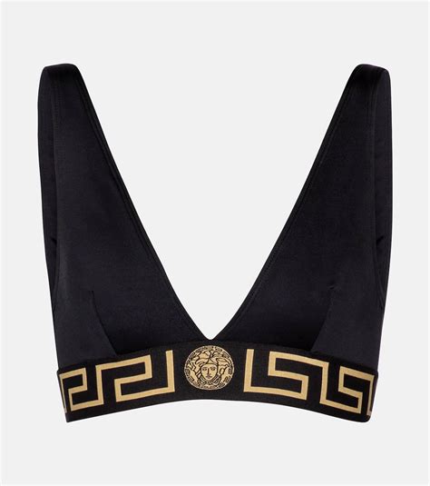 Logo Bikini Top In Black Versace Mytheresa