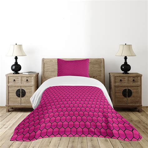 Ambesonne Hot Pink Bedspread Set Comb Pattern Hexagonal Hot Pink Black Wayfair