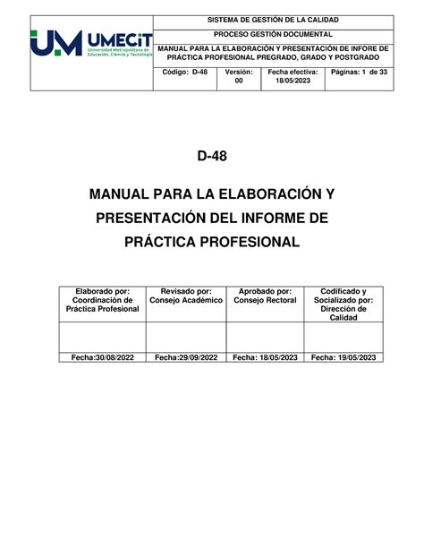 D 48 Manual Para Elaboracio 769n Y Presentacio 769n De Informes De Pra769 Ctica Profesional