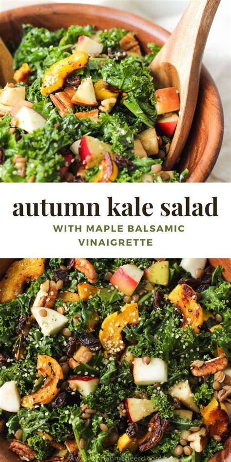 Autumn Kale Salad With Maple Balsamic Vinaigrette Hannah Magee Rd Recipe Autumn Salad