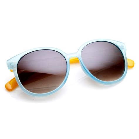 Colorful Two Tone Retro P3 Frame Round Horn Rimmed Sunglasses Sunglassla