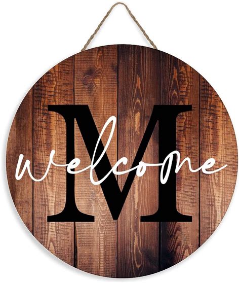 Monogram Welcome Sign Farmhouse Round Wood Sign Front Door