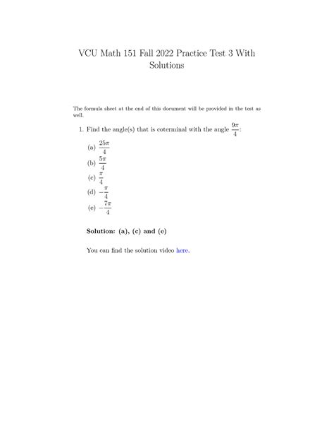 VCU Math 151 Fall 2022 Practice Test 3 With Solutions Studocu