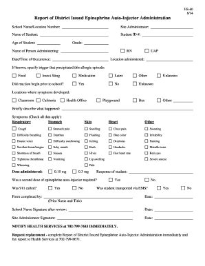 Fillable Online Shoms Ccsd Hs Report Of District Issued Epinephrine