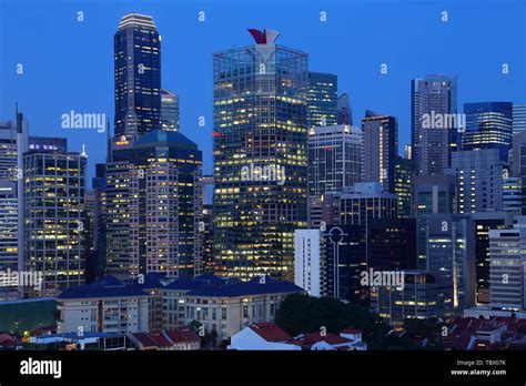 Scenic Night View Of Singapore City Stock Photo Alamy