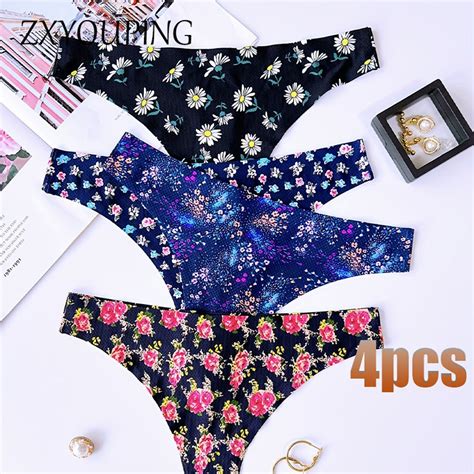 ZXYOUPING Pcs Tibak Panti For Woman Size Sexy Underwear Ice Silk Thong Printing Bikini Sports