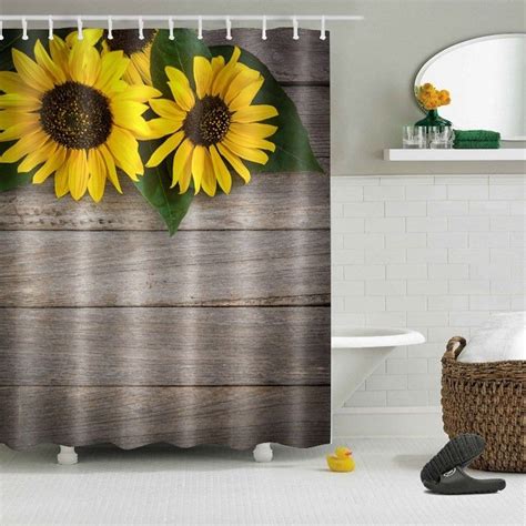 Home And Garden Rustic Wooden Boards Beautiful Sunflowers Shower Curtain