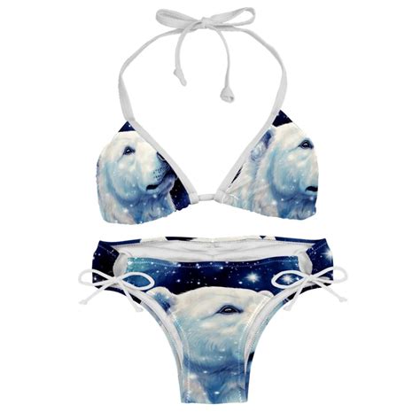 Starry Polar Bear Swimwear Bikini Set With Detachable Sponge Adjustable Strap Two Pack For