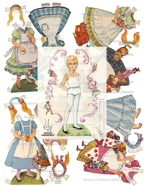 Alice In Wonderland Printable Vintage Paper Dolls 1971 Instant Digital Download Altered Art