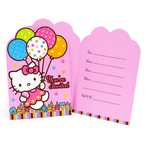 Hello Kitty Balloon Dreams Invitations Package Includes 8 Invitations