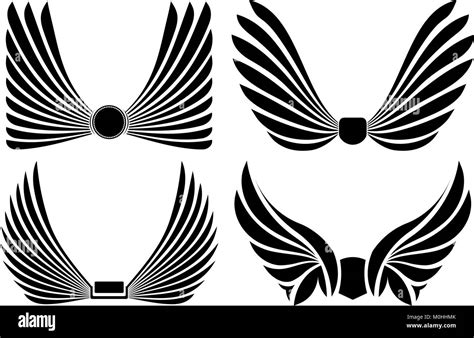 Set Of Four Pairs Of Wings For You Design Or Logo Stock Vector Image