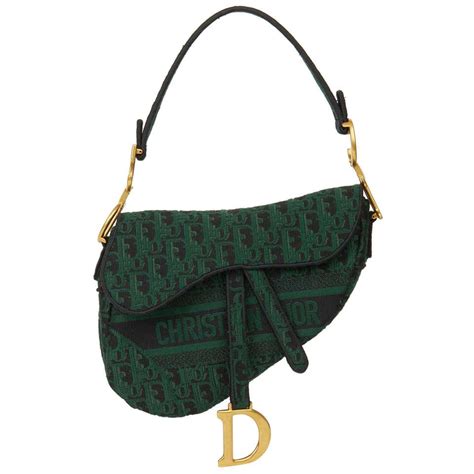 2019 Christian Dior Green And Black Oblique Canvas Saddle Bag At