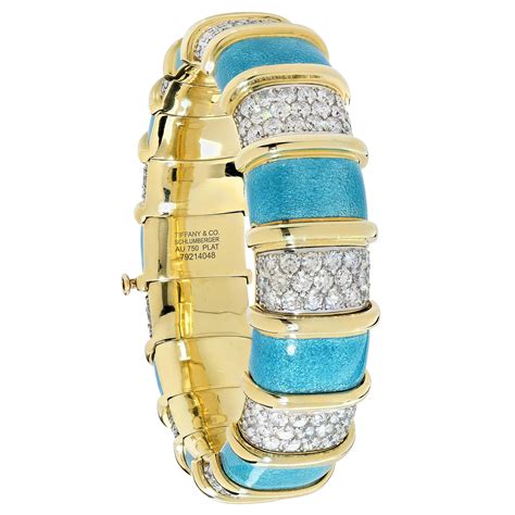 Tiffany Schlumberger Blue Enamel And Diamond Bracelet For Sale At