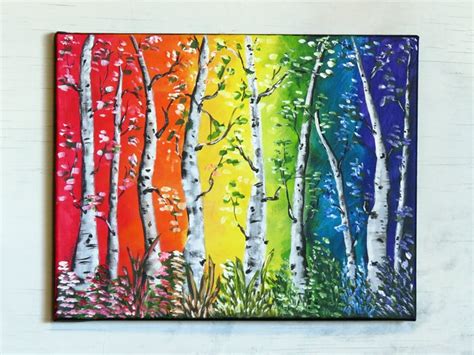 Rainbow Replica, Rainbow Tree Wall Decor, Acrylic Painting on Stretched ...