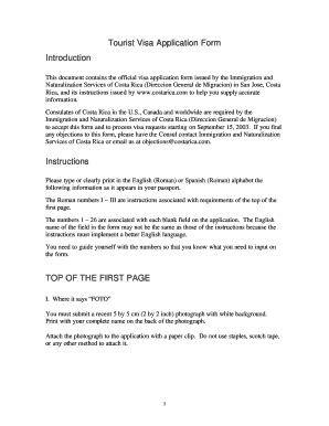 Fillable Online Tourist Visa Application Form Introduction Instructions