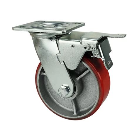 Roda Caster Troli Troly Pu Merah Inch Taiwan Heavy Duty Rem Kunci