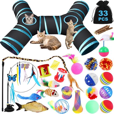 TAVADA 33 Pcs Katzenspielzeug Set Mit Katzentunnel Katzenspielzeug Mit