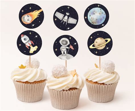 Space Cupcake Toppers Outer Space Birthday Party Decorations Galaxy