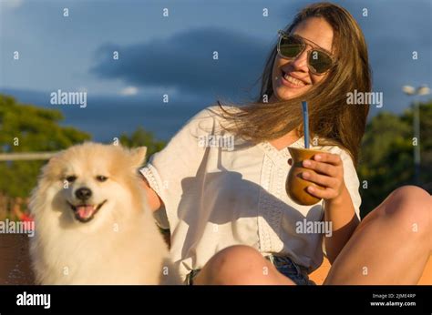 Blonde Woman Taking Traditional Gaucho Chimarrao Stock Photo Alamy