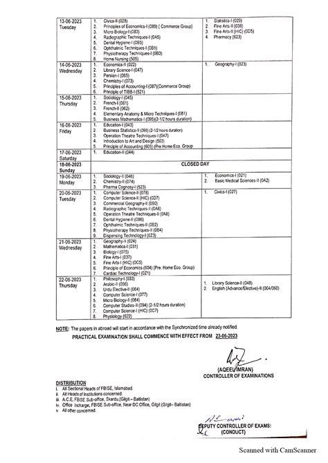 Fbise Date Sheet 2023 Class 11 Federal Board Lo Result