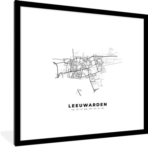 Fotolijst Incl Poster Zwart Wit Plattegrond Leeuwarden Zwart Wit