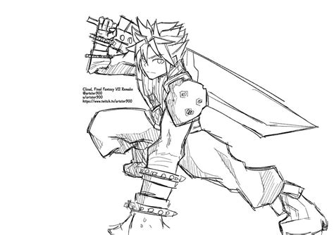 Lineart Of Cloud Strife Final Fantasy Vii Remake Style Jun Jin