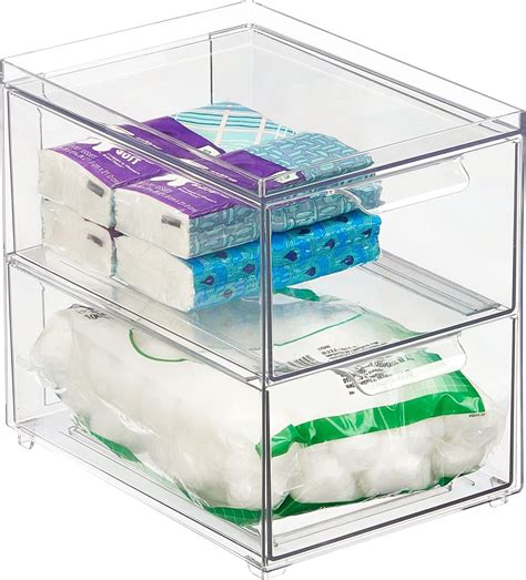 Mshomely 2 Pack Large Stackable Storage Drawers Clear