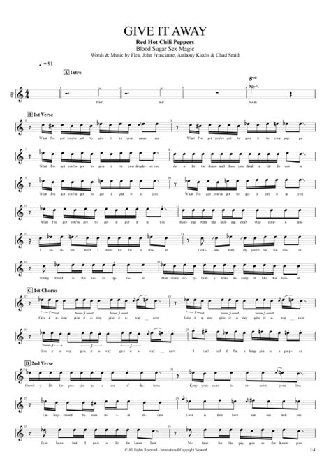 Give It Away Tab By Red Hot Chili Peppers Guitar Pro Full Score MySongBook
