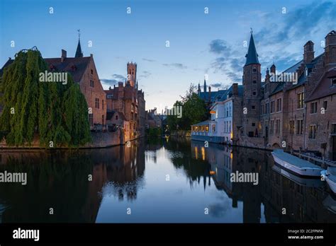 Bruges city skyline at night in Bruges, Belgium Stock Photo - Alamy