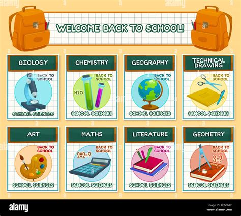 Welcome Back to School lesson science posters design template. Vector ...