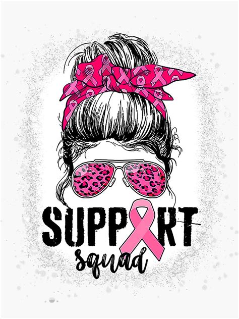 Support Squad Messy Bun Pink Warrior Breast Cancer Awareness Sticker