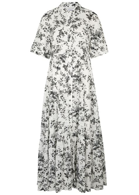 Buy Erdem Kate Floral Print Stretch Cotton Dress White And Black At