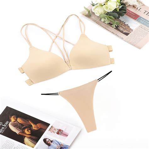 Zxyouping Women Underwear Set Sexy Bra Panty Set No Wire Front Button Push Up Bra Black Nude