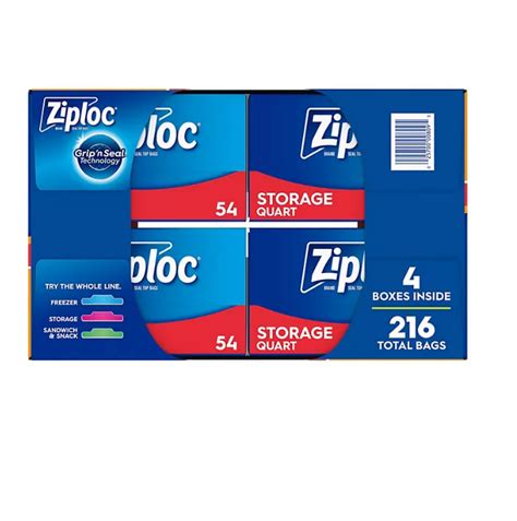 Ziploc Storage Quart Bags With Grip N Seal Technology 216 Ct Openbax