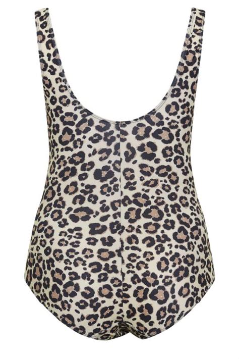 Yours Plus Size Brown Leopard Print Plunge Tummy Control Swimsuit