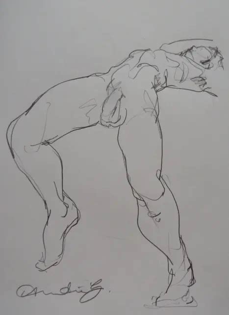 Original Pencil Drawing Sketch Of A Male Nude Reclining