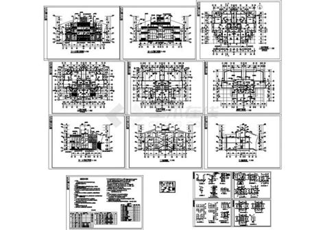 某三层框架结构联排别墅设计cad全套建施图（含设计说明）框架结构土木在线