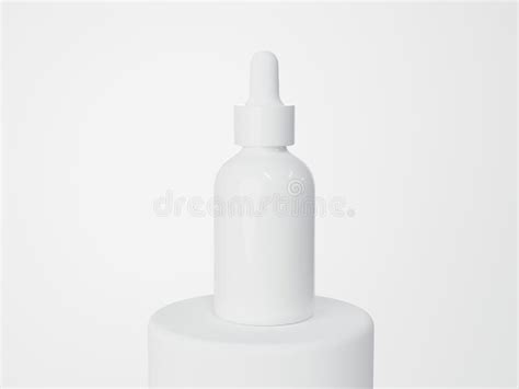 White Glass Cosmetic Serum Dropper Bottle On Podium 3D Render Care